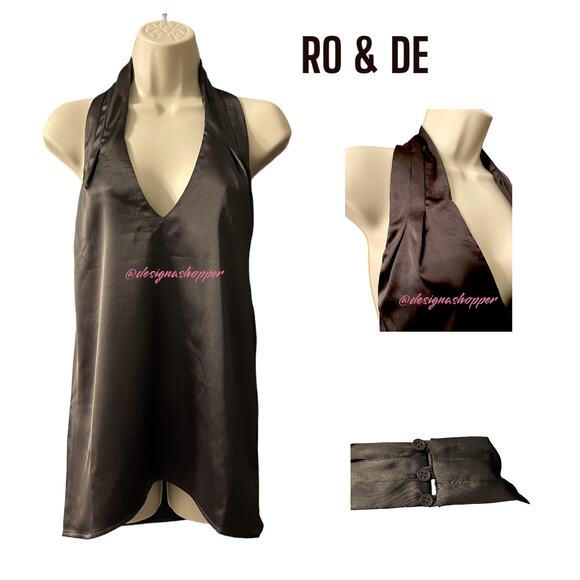 Ro&De Chocolate Brown Satin halter Top Sexy  NWT Womens Size Small - Picture 6 of 6